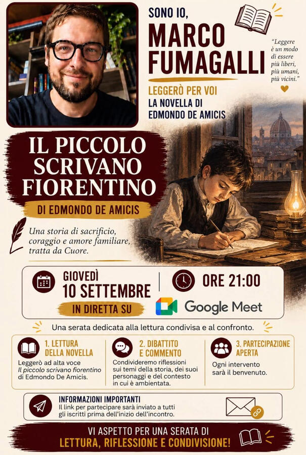 10 settembre, ore 21 · Il piccolo scrivano fiorentino — Edmondo De Amicis