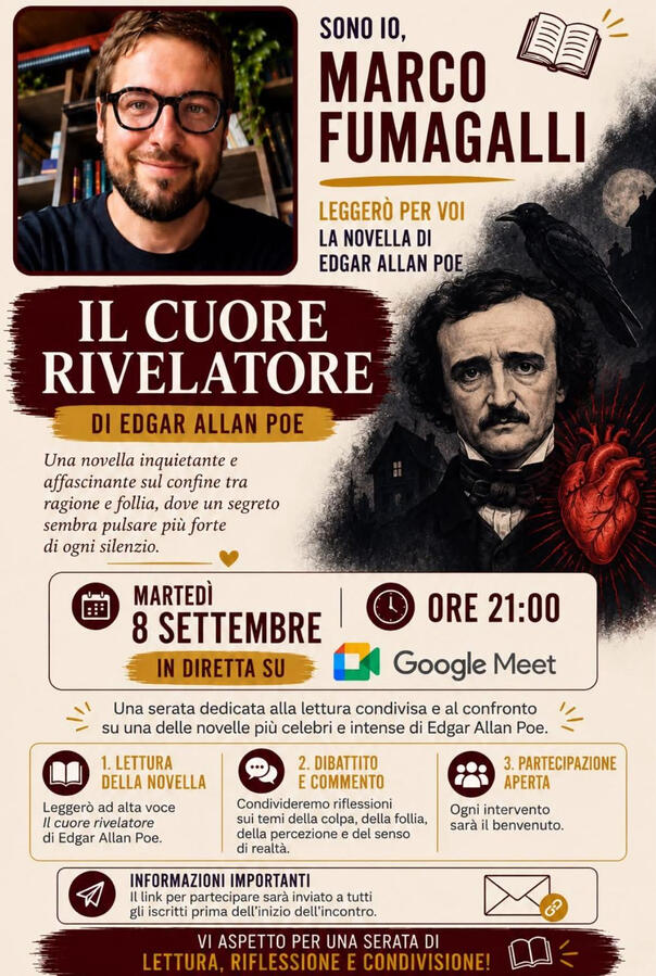 8 settembre, ore 21 · Il cuore rivelatore — Edgar Allan Poe